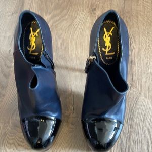 YSL Blue Leather &  Black Patent Leather Ankle Booties